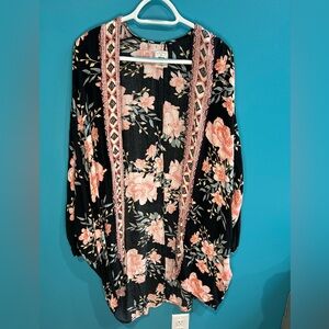 Festival Boho Billabong Black and Pink Floral Cover Up